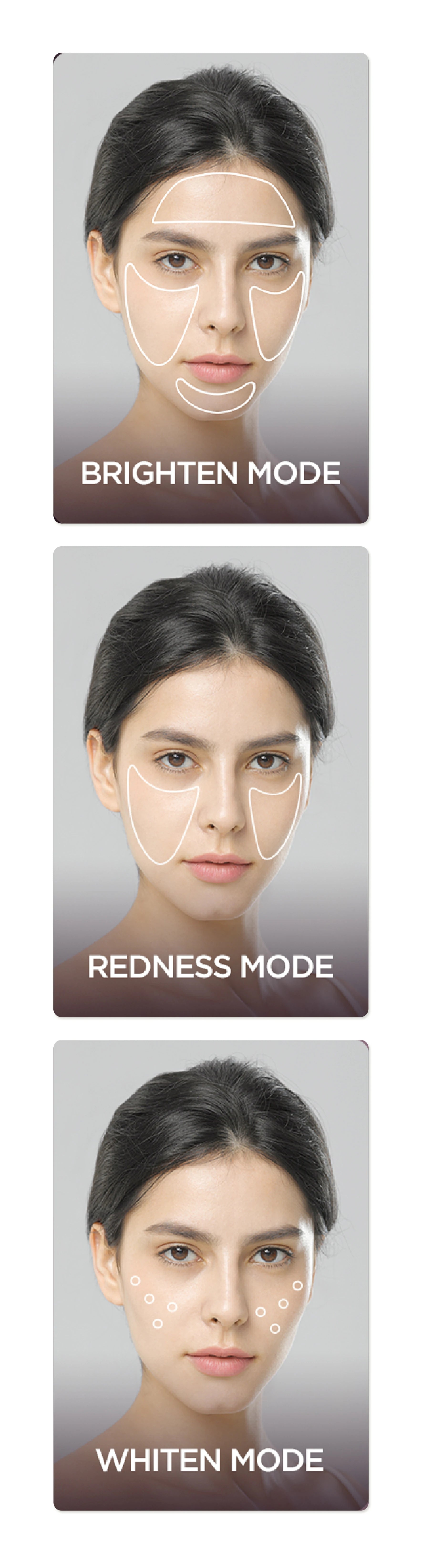 JOVS Blacken DPL Photofacial skincare displays Brighten, Redness, and Whiten modes for a comprehensive skin treatment approach, enhancing facial features.