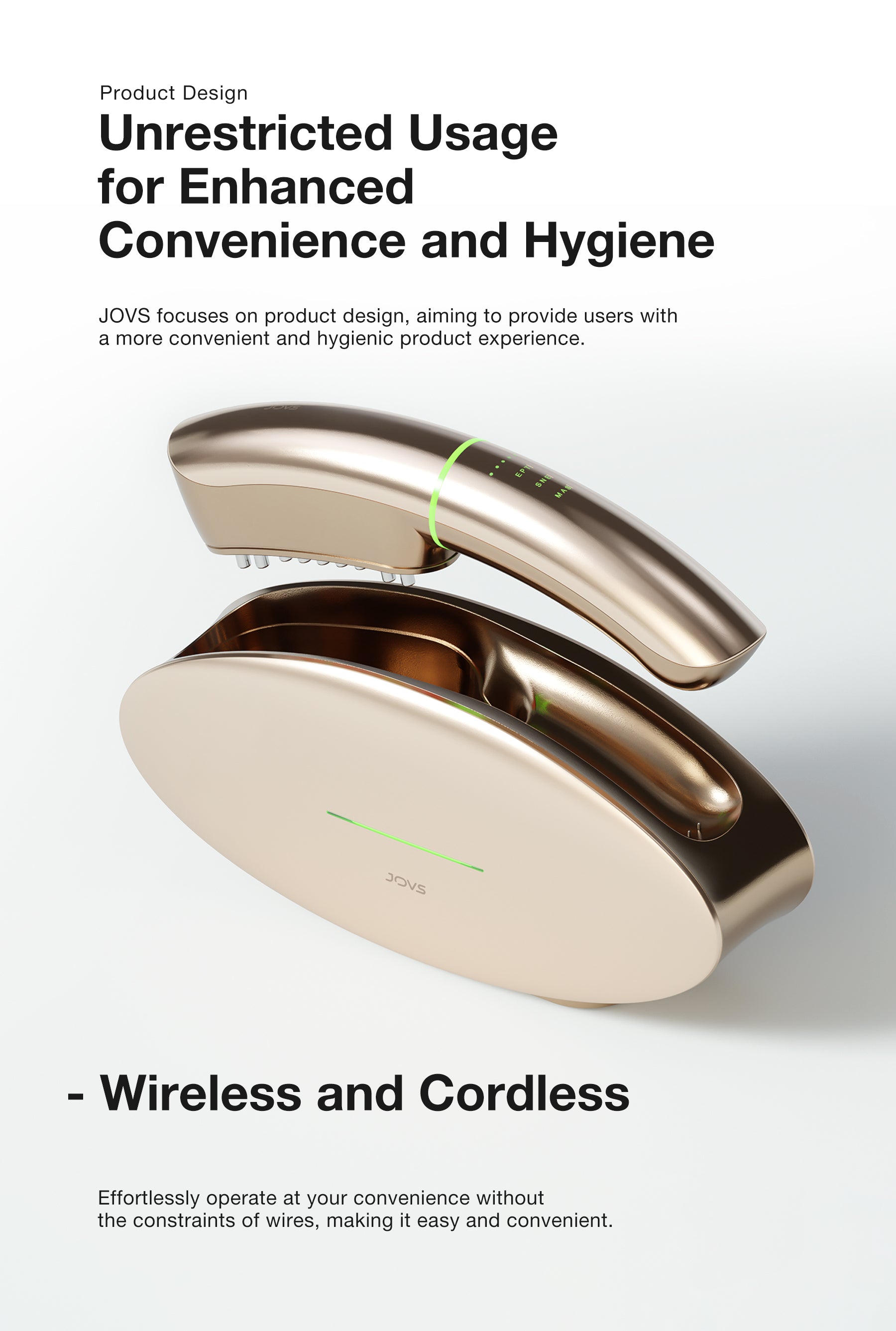 JOVS Slimax Microcurrent Anti-aging Device showcasing wireless and cordless design for enhanced convenience and hygiene.