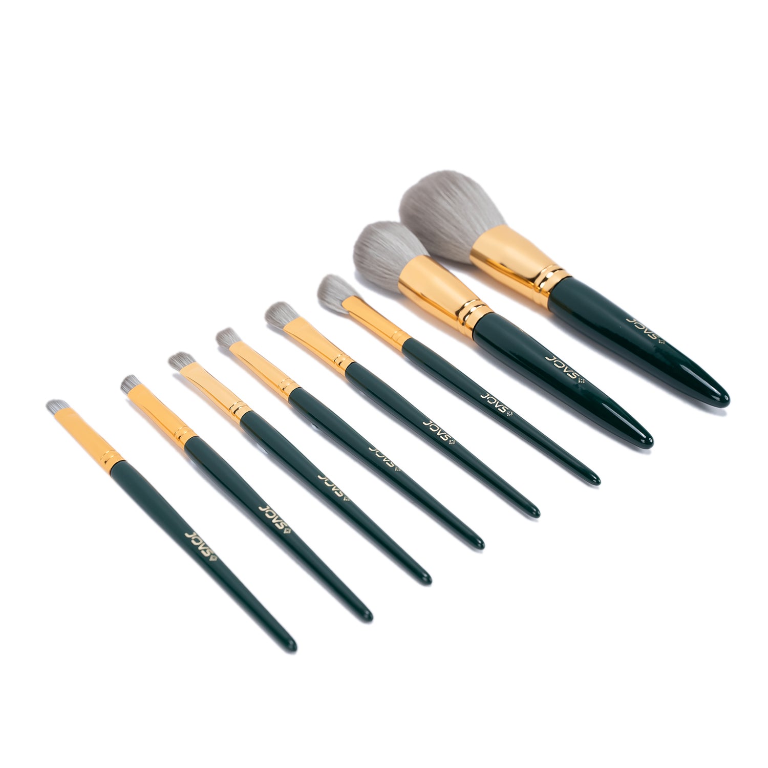 JOVS 8-Piece Customized Cosmetic Brushes Set with Gold Accents.