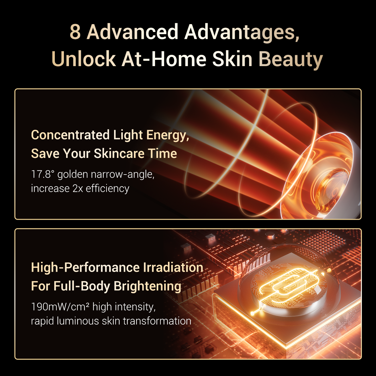 Advanced JOVS LED light device for DPL light therapy at home, offering concentrated light for skincare efficiency and full-body brightening.
