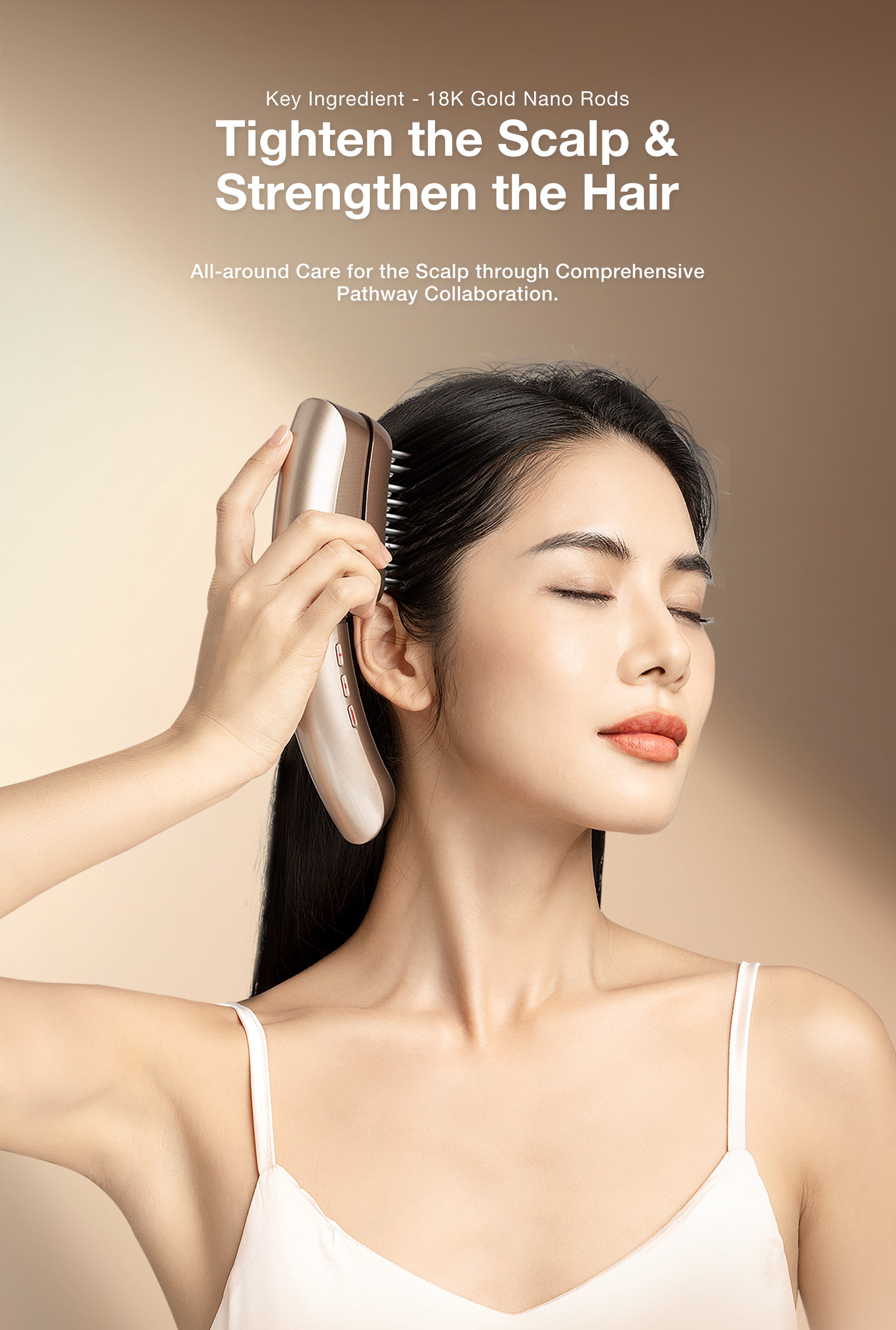 JOVS Slimax Microcurrent Full-body Anti-aging Device with 18K gold nano rods tightening scalp and strengthening hair.