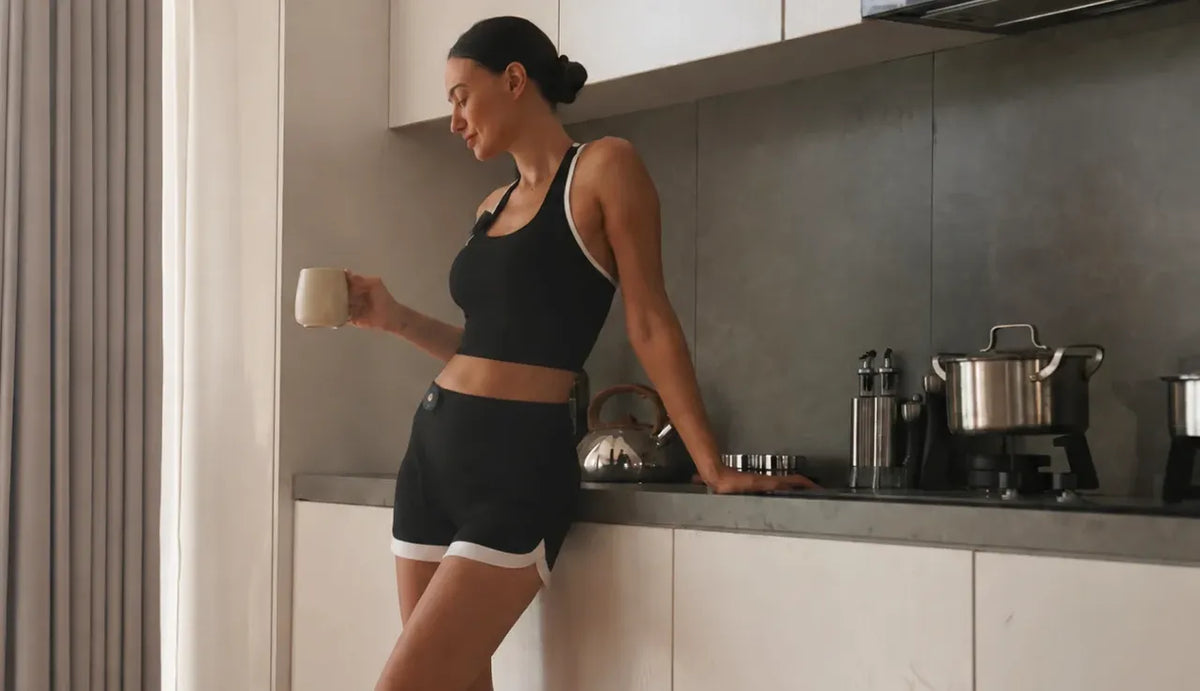 a woman wear jovs toning shorts