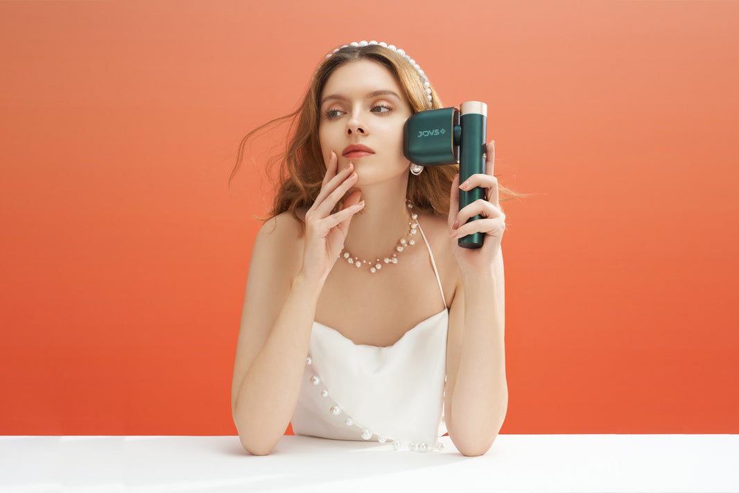 Woman experiencing gentle facial hair removal for sensitive skin with JOVS Hair Removal Device.