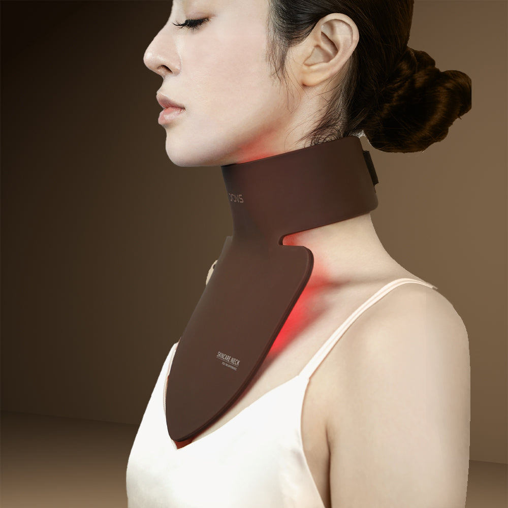 Close-up of JOVS LED Neck Mask, enhancing neck skin texture with red light therapy technology.