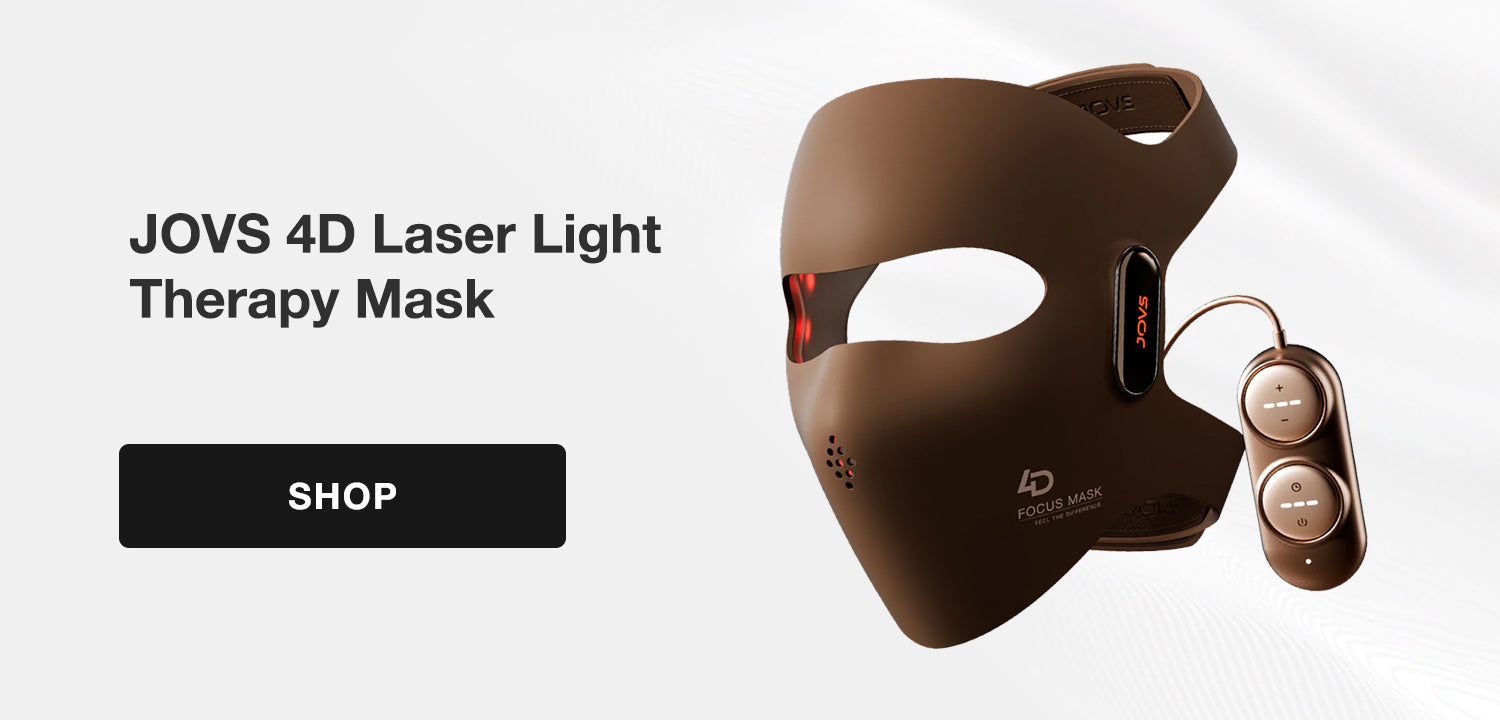 JOVS 4D Laser Light Therapy Mask with remote control for targeted anti-aging treatment.