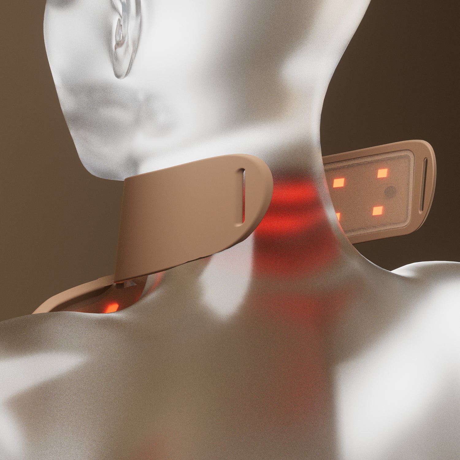 JOVS LED Neck & Chest Mask in use, showing red light therapy for wrinkle reduction. Includes fixed neck support for added comfort.