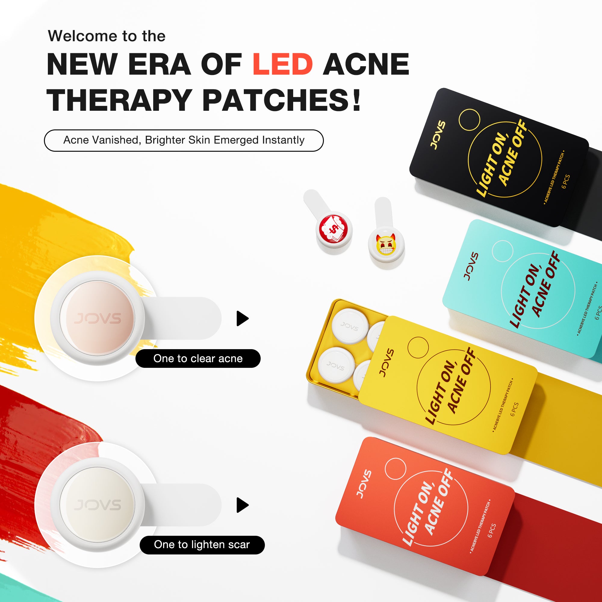 JOVS Acnebye LED Therapy Patch showcasing the new era of acne treatment with visible results and innovative technology.