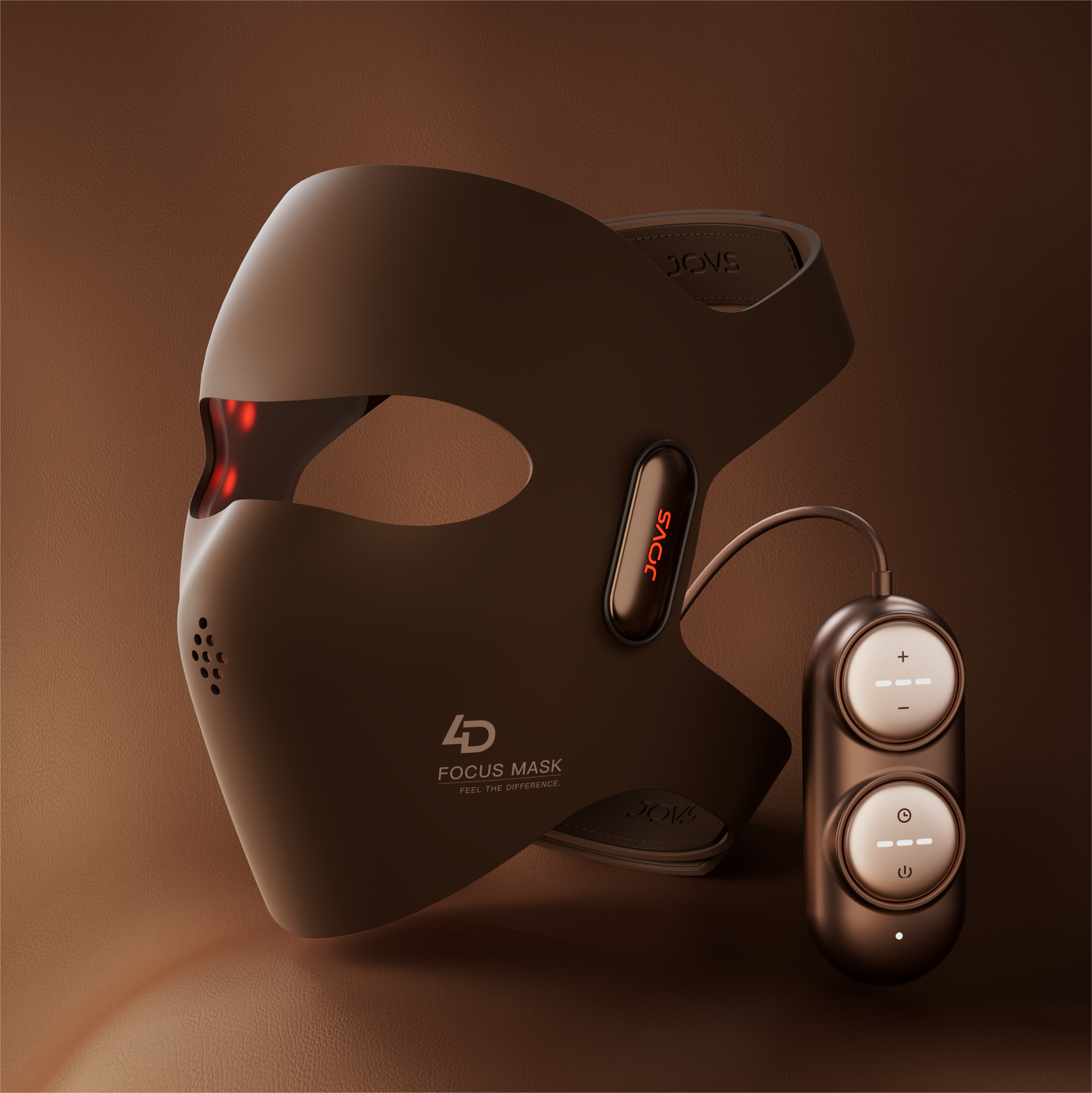 JOVS 4D Laser Mask showcases cutting-edge photorejuvenation technology with an ergonomic design and an intuitive smart controller for a tailored skincare experience.