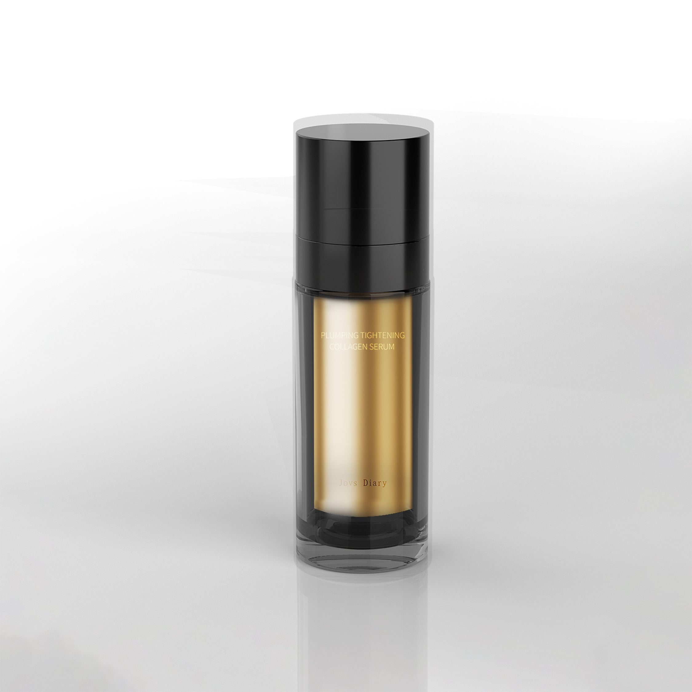 Close-up of JOVS Diary Plumping Tightening Collagen Serum bottle, designed to rejuvenate and firm skin.