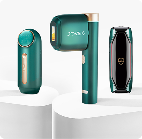 Collection of JOVS hair removal devices, featuring JOVS Venus Pro II, JOVS Mini and JOVS X 3-in-1 hair removal.
