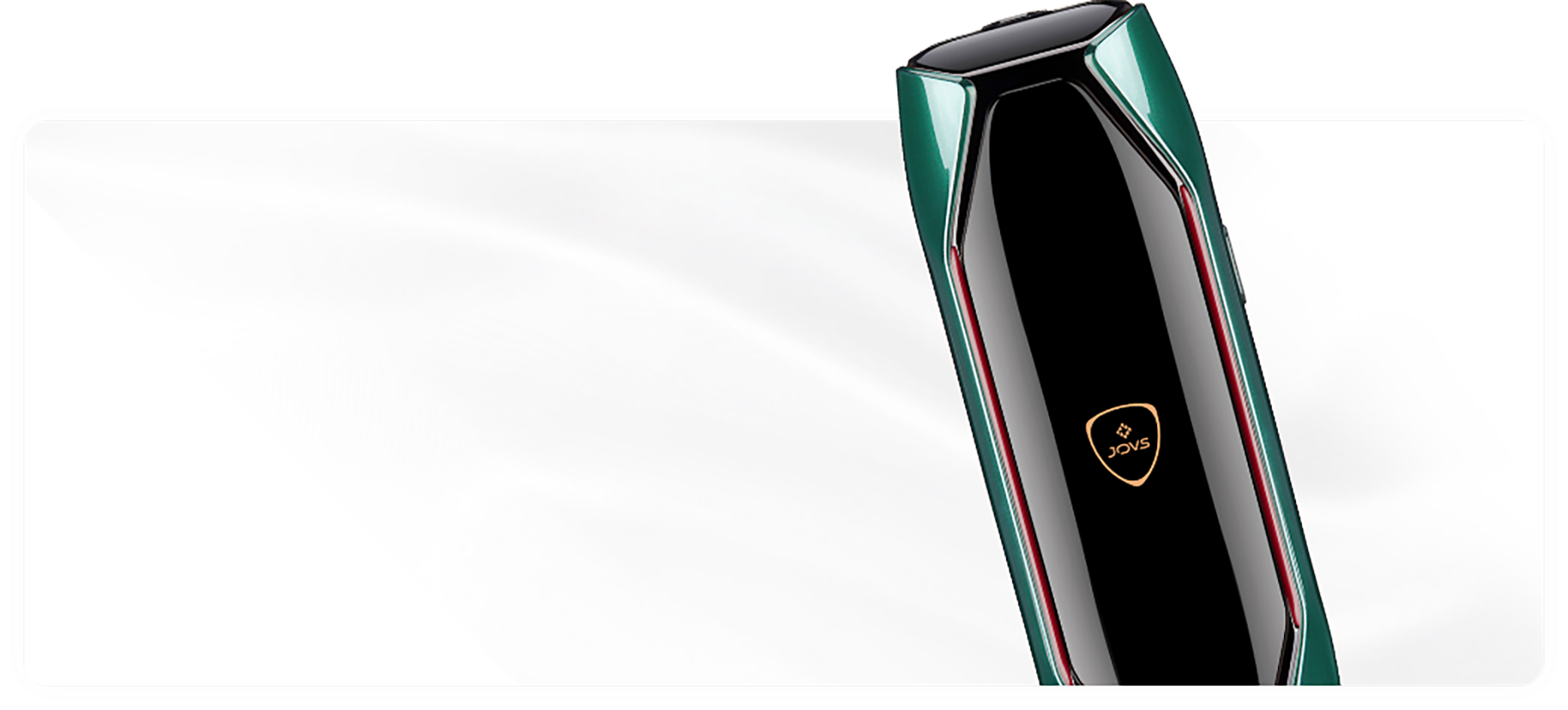 JOVS X 3-in-1 Hair Removal Device featuring a sleek black body with emerald green and red accents, gold logo, and ergonomic design for versatile use