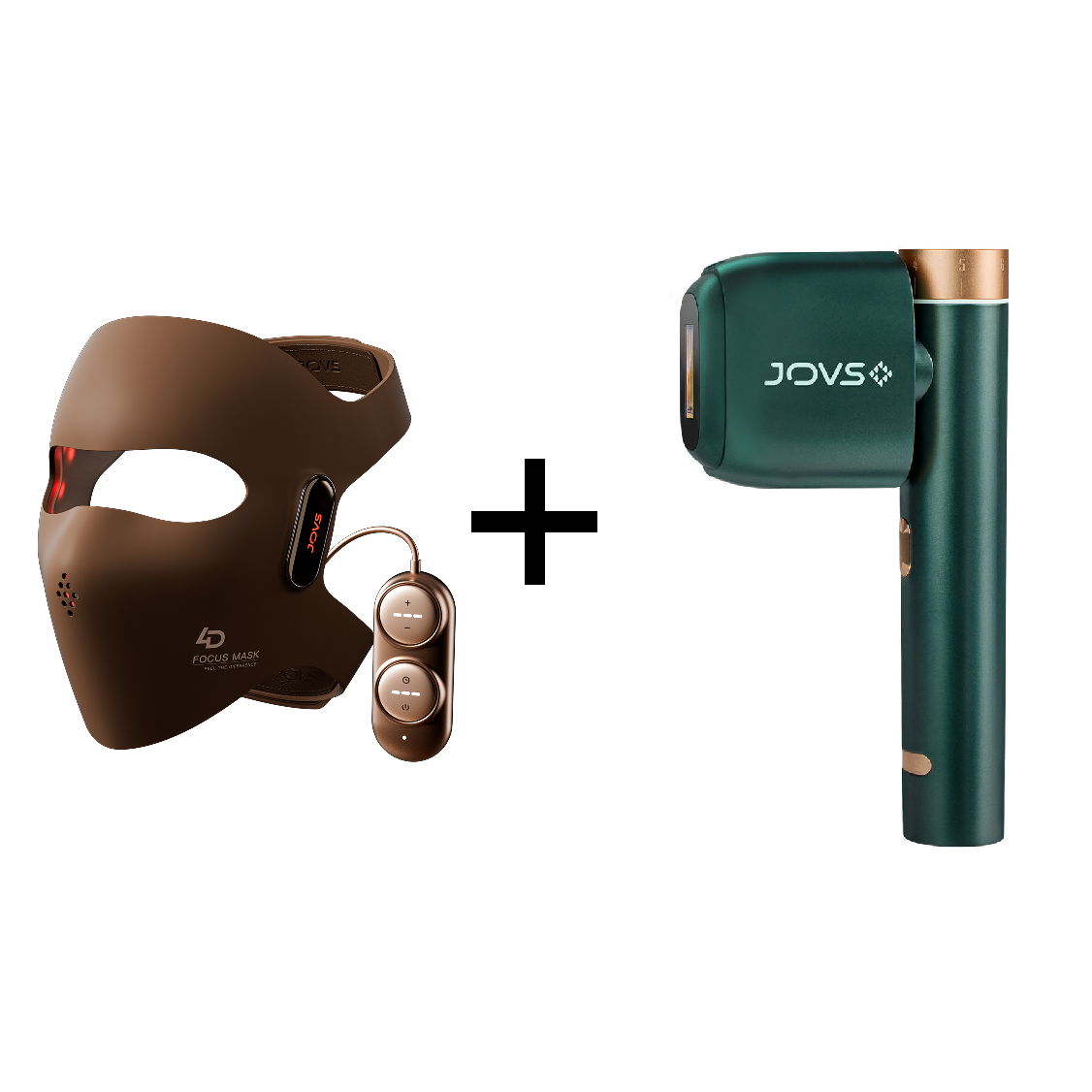 JOVS 4D Laser Light Therapy Mask paired with JOVS Venus Pro Hair Removal Device, providing a comprehensive skincare and hair removal solution.