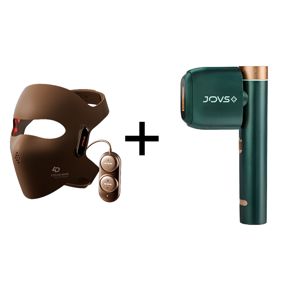 JOVS 4D Laser Light Therapy Mask paired with JOVS Venus Pro II IPL Hair Removal Device, provide a comprehensive skincare and hair removal solution.